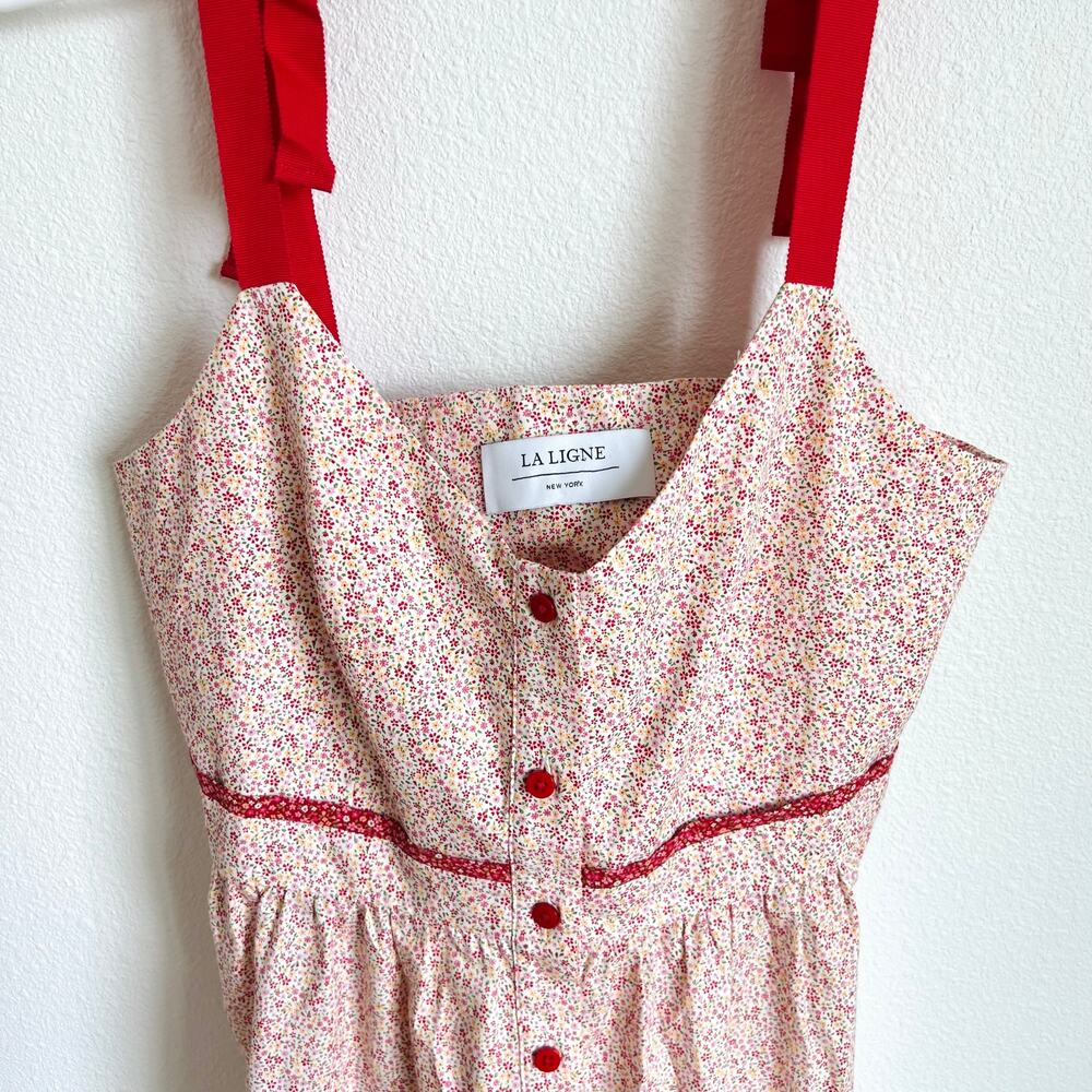 La Ligne Floral Kate Dress Cottagecore Tiered Button Down Women's Small - Picture 6 of 8